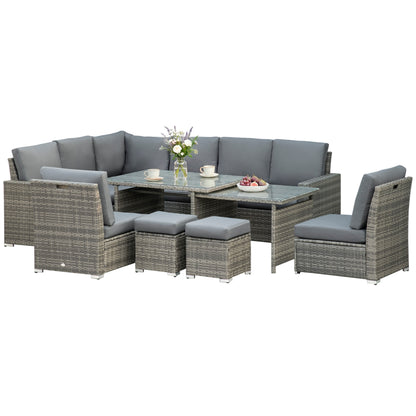 Seven-Piece Rattan Garden Sofa Set, with Expanding Table - Grey