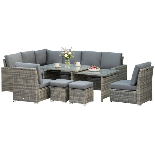 Seven-Piece Rattan Garden Sofa Set, with Expanding Table - Grey