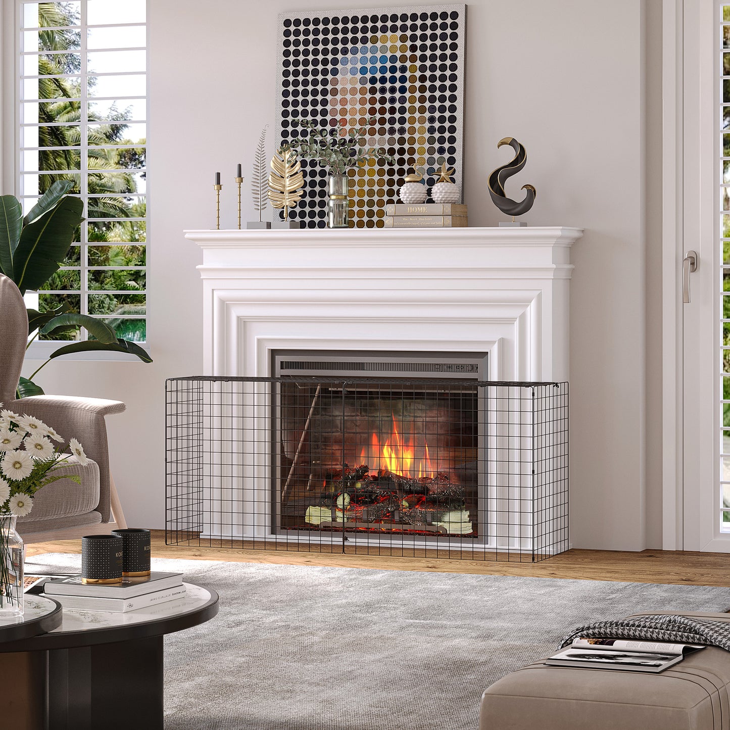 Extendable Fire Guard Screen, Freestanding Fire Screen Spark Guard, Folding Fireplace Cover, Wire Mesh