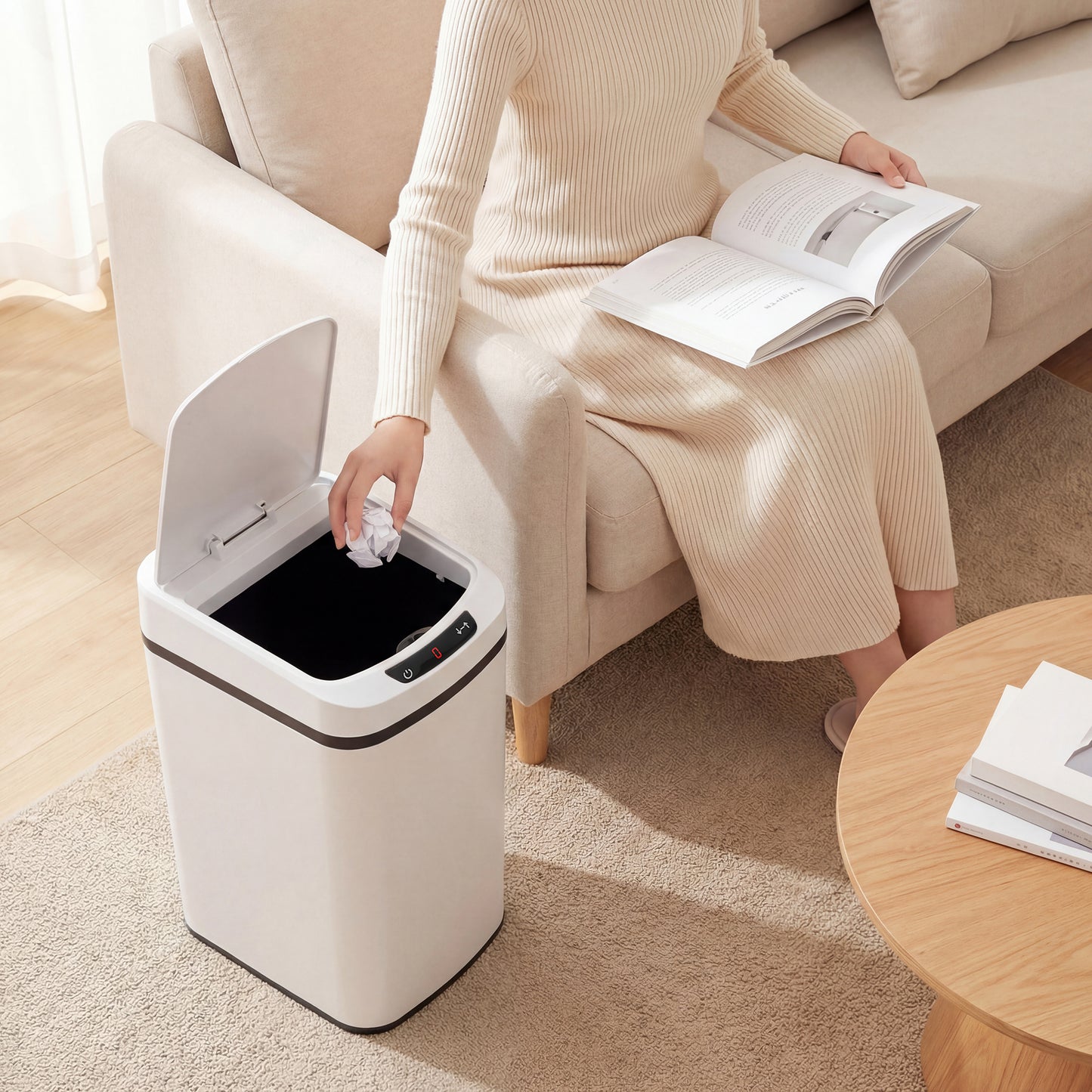 12L Sensor Bin, Automatic Touchless Motion Sensor Kitchen Bin with Fingerprint Resistant Stainless Steel, White
