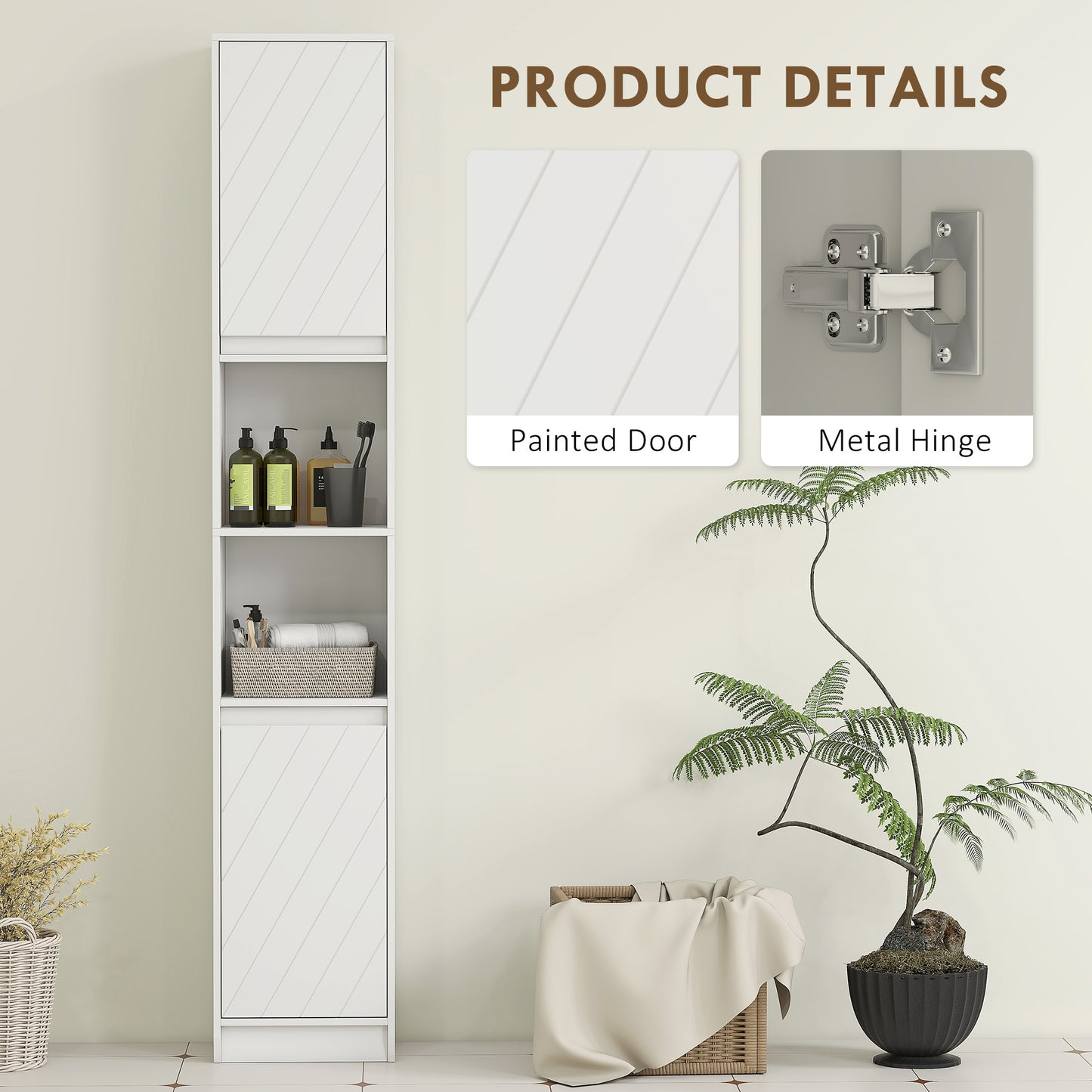 Narrow Bathroom Cabinet, Slim Bathroom Storage Unit with Open Compartment