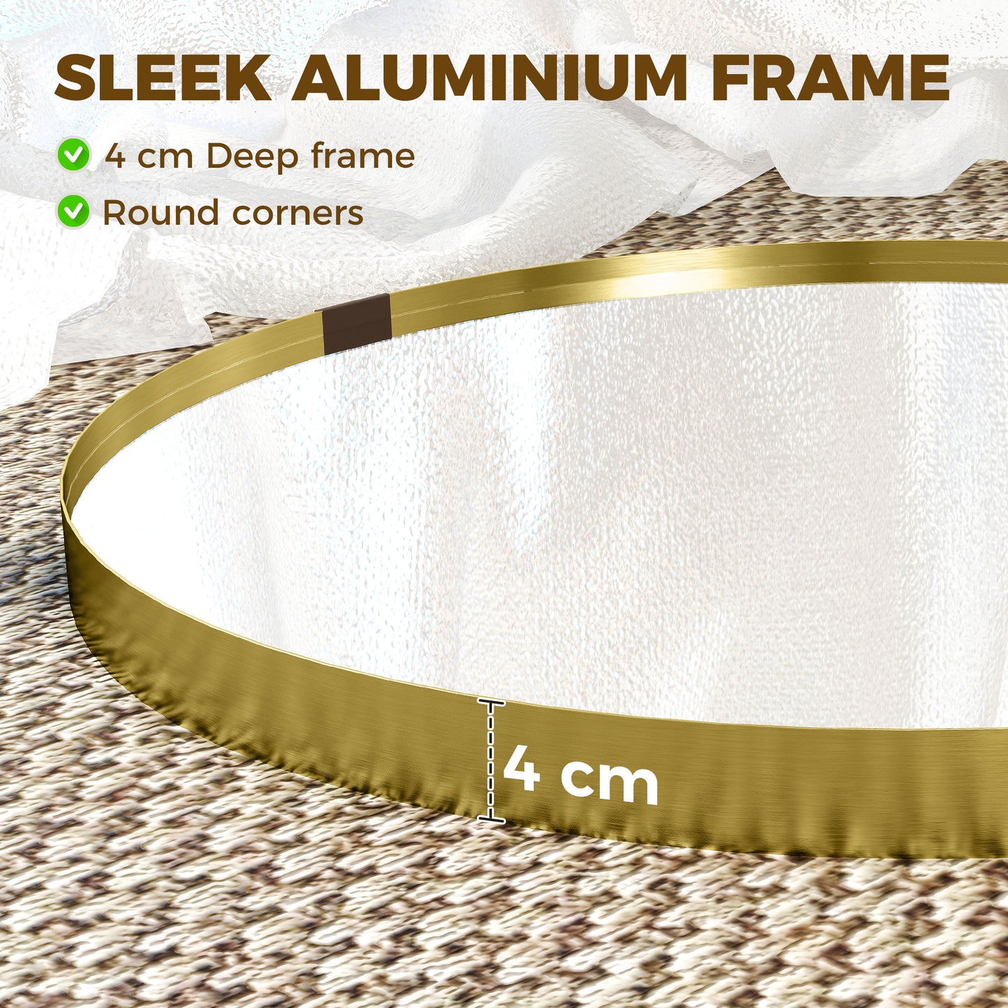 Round Wall Mirror 61 cm, Wall Mounted Bathroom Mirror with Tempered Safety Glass and Aluminium Alloy Frame, Gold Tone