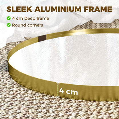 Round Wall Mirror 61 cm, Wall Mounted Bathroom Mirror with Tempered Safety Glass and Aluminium Alloy Frame, Gold Tone