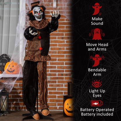 67 Inch Life Size Outdoor Halloween Decorations Talking Circus Clown, Animated Prop Animatronic Decor with Light Up Eyes