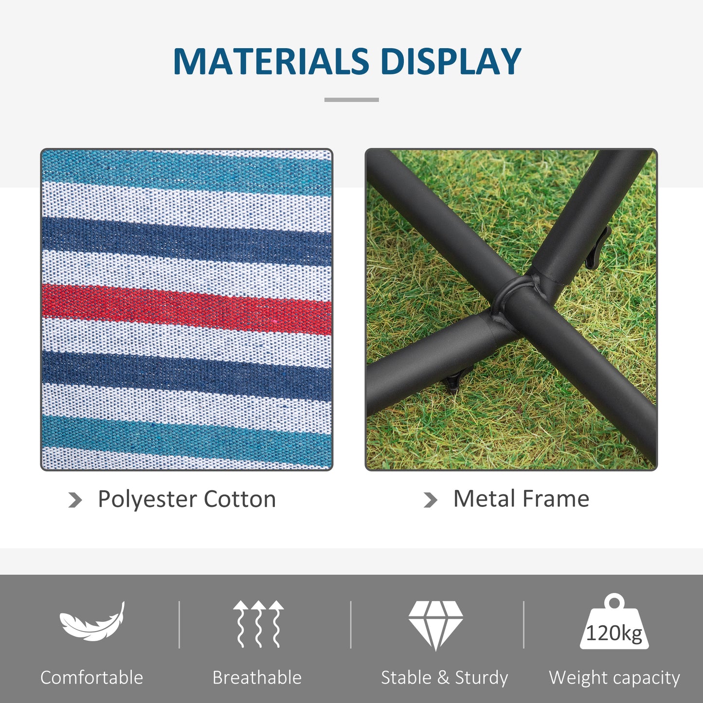 298 x 117cm Hammock with Stand Camping Hammock with Portable Carrying Bag, Adjustable Height, 120kg Load Capacity