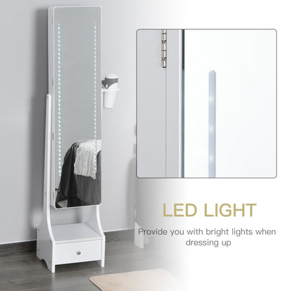 Jewellery Cabinet, Full Length Mirror with Storage, Free Standing Mirror with LED Lights, Hooks