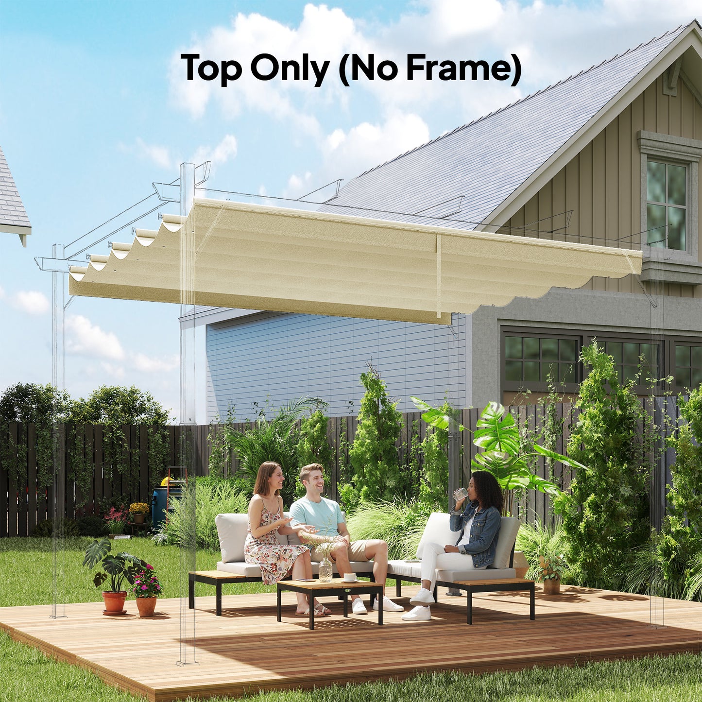 Retractable Pergola Cover, 2.55 x 2.5 m Replacement Canopy Fabric for 3 x 3 m Frame, Roof Top Only, Cream White