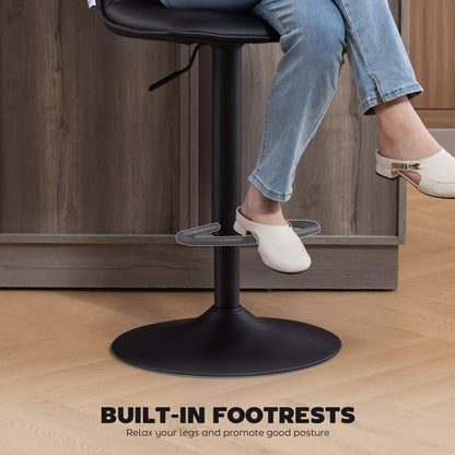 Set of Two Modern Faux Leather Bar Stools - Black