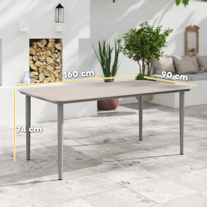 Garden Table, Outdoor Dining Table for 6 People, 160 x 90 x 74 cm, with Rust Resistant Metal Frame, WPC Top, for Balcony