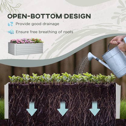 Raised Beds for Garden, Galvanised Steel Outdoor Planters with Multi-reinforced Rods, 180 x 90 x 59 cm, Light Grey