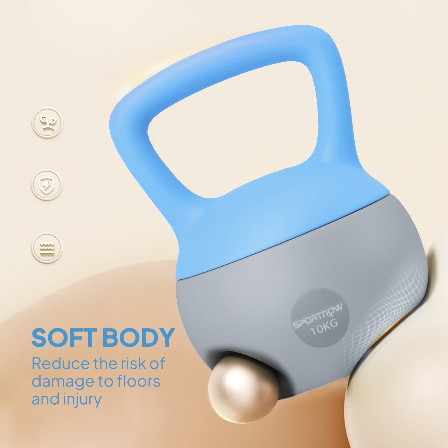 10KG Soft Kettlebell, Kettlebell with Non-Slip Handle for Home Gym, Weight Lifting, Strength Training, Light Blue/Grey
