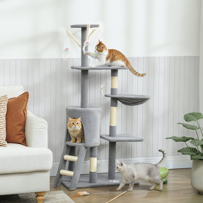 Multi-Level Cat Tower, 134cm Cat Tree with Condo and Sisal Scratching Posts for Indoor Kittens, Grey