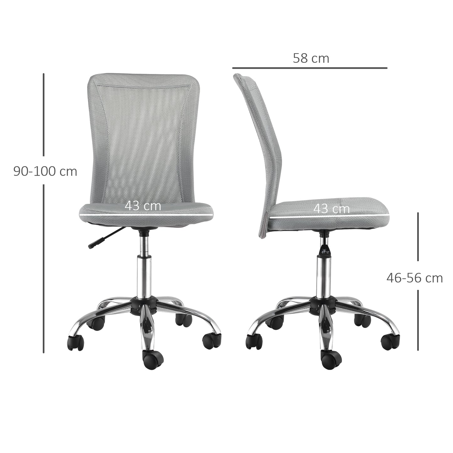 Office Chair, Armless Desk Chair, Adjustable Computer Swivel Chair with Rolling Wheels and Mesh Back for Home Work Study