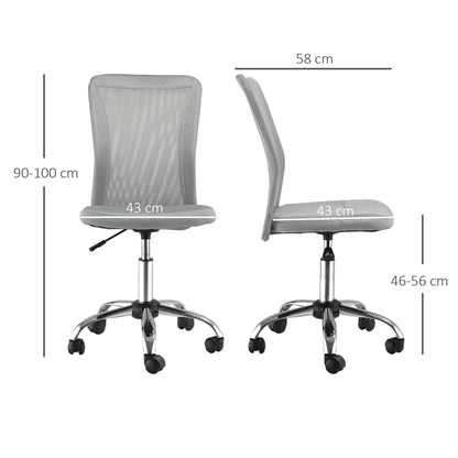 Office Chair, Armless Desk Chair, Adjustable Computer Swivel Chair with Rolling Wheels and Mesh Back for Home Work Study