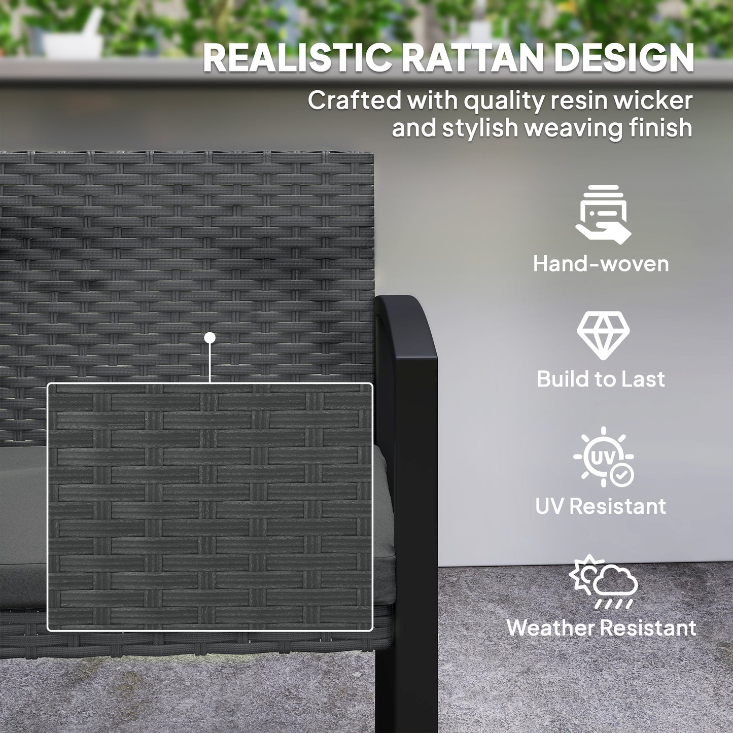 Two-Seater Rattan Garden Bench - Light Grey