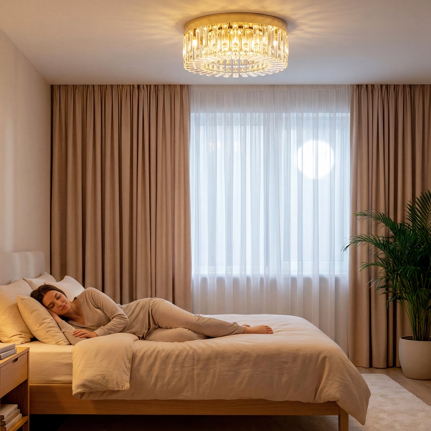 Crystal Chandeliers with 225 Crystal Pendants, 8-Light Ceiling Light for Living Room, Bedroom Dining Room, Gold Tone