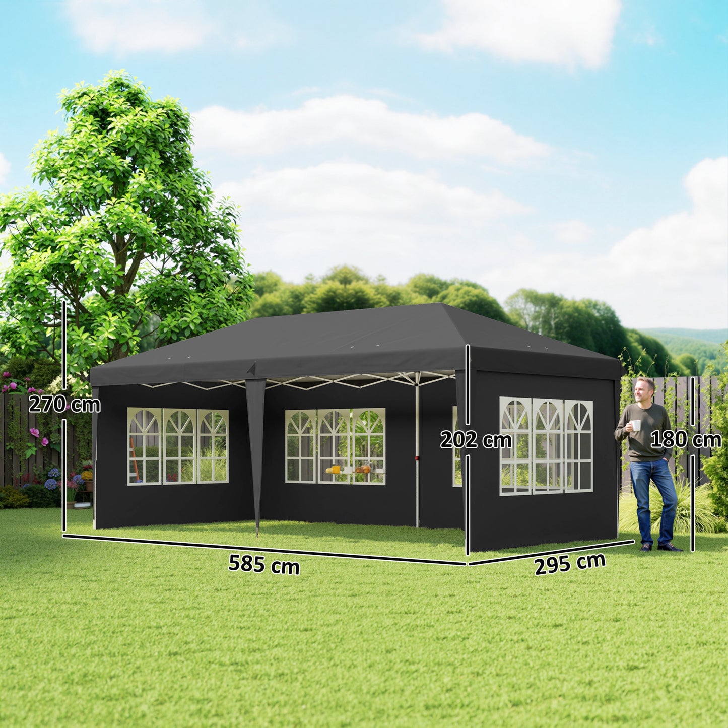 3 x 6m Pop-Up Gazebo, with Removable Walls - Black