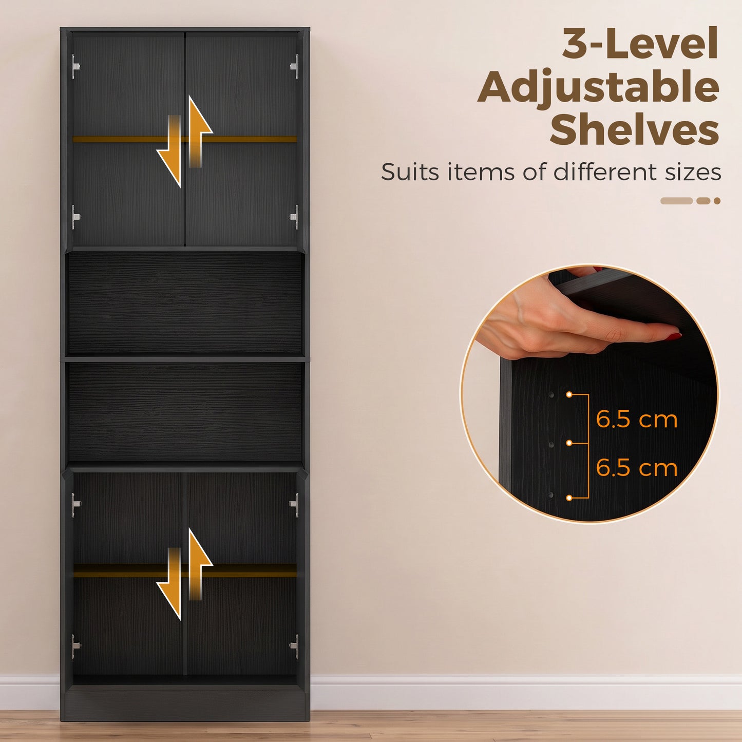 170 cm Kitchen Pantry Cabinet, Freestanding Storage Cabinet with Soft-Close Hinges, Black Wood Effect