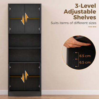 170 cm Kitchen Pantry Cabinet, Freestanding Storage Cabinet with Soft-Close Hinges, Black Wood Effect