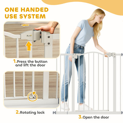 Metal 74-94cm Adjustable Pet Gate Safety Barrier w/ Auto-Close Door White
