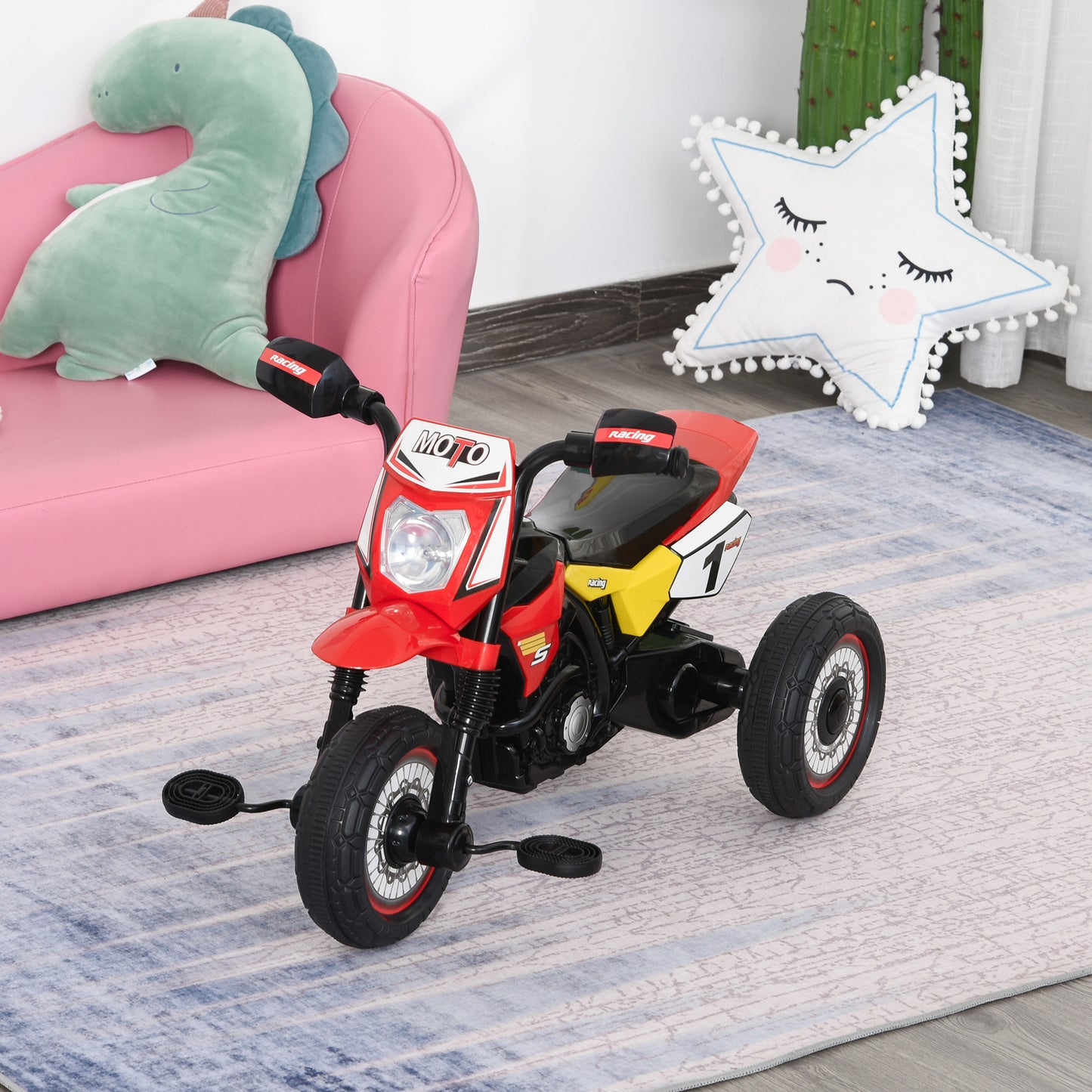 Trike for Kids, Toddler Pedal Motorcycle, Kids Ride On Tricycle Early Learning w/ Music Lights Handlebar Stickers Exercise Bo