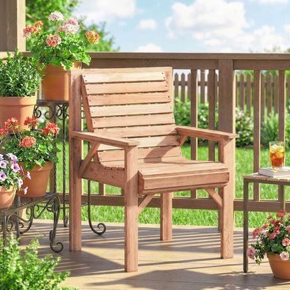 Wooden Garden Dining Chair, Outdoor Chair Garden Armchair with Curved Seat and Wide Armrests, Natural Wood Finish