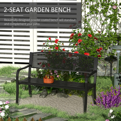 Garden Bench Furniture Patio Park 2 Person Chair Seat Steel Black 120cm Outdoor