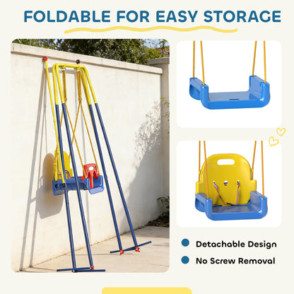 3 in 1 Toddler Swing Set, Folding Child Swing Set with Seat Belt, Adjustable Seat for Outdoor Indoor, Blue