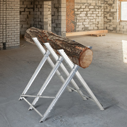 Portable Sawhorse Heavy Duty Steel Adjustable Work Support, Foldable Sawhorse Stand 100 kg Weight Capacity, Silver Tone