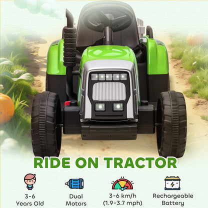 Ride On Tractor, Battery Powered Electric Car, with Detachable Trailer, Remote Control, Music - Green