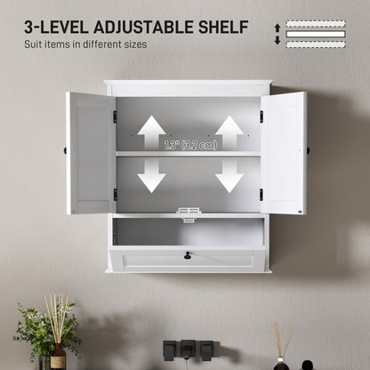 Bathroom Wall Cabinet with Adjustable Shelf and Recessed Doors, White