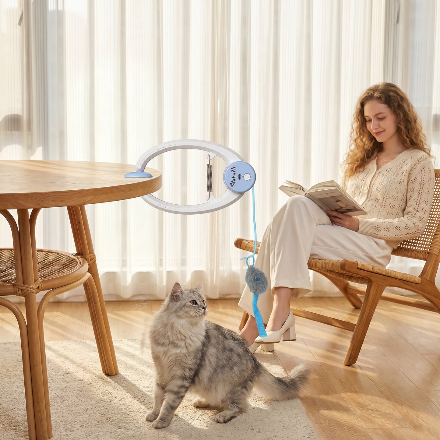Interactive Cat Toys for Indoor Kittens & Adult USB Rechargeable Door Hanging Bouncing Mouse Teaser