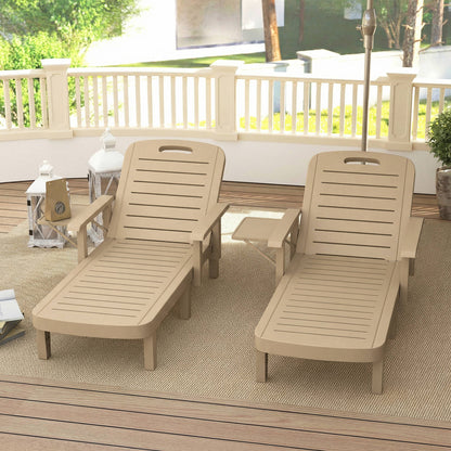 Set of 2 Reclining Sun Loungers, 5 Positions Adjustable Outdoor Chaise Lounge Chair with Armrests, Khaki