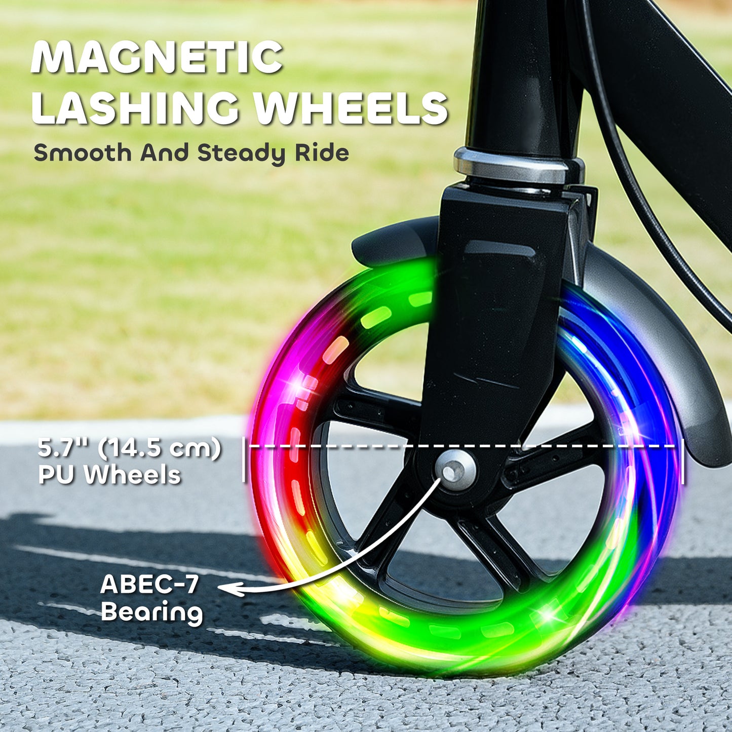 Scooter for Kids Aged 3-8 Years, with Adjustable Handle, Two Light Up Wheels, Handbrake, Rear Brake, Black
