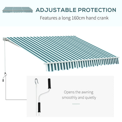 3 x 2.5m Patio Awning, Anti-UV and Waterproof Sun Shade Canopy with Chain Drive and Hand Crank, Green/White Stripes