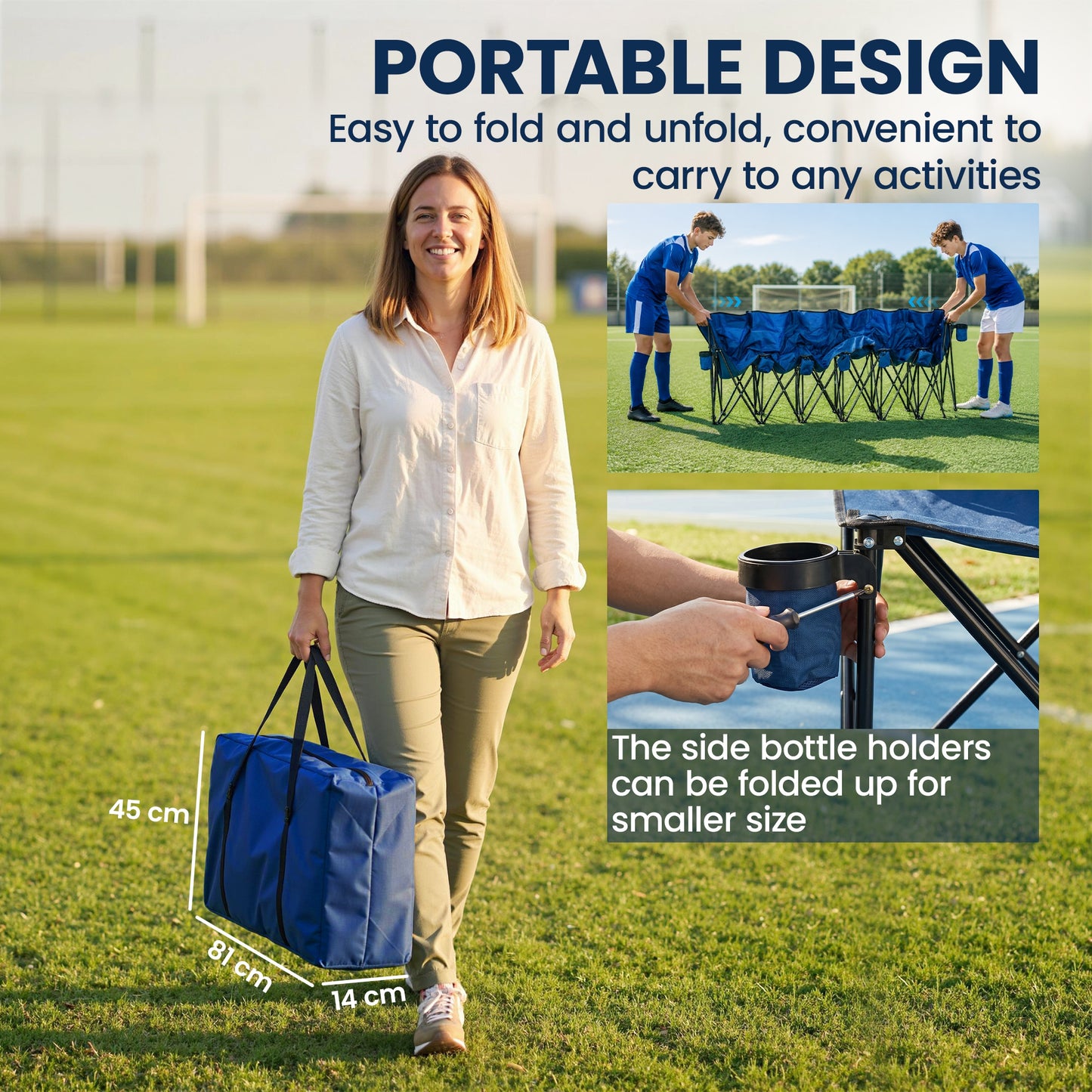 6 Seater Folding Camping Chair with Cup Holder & Carry Bag - Blue