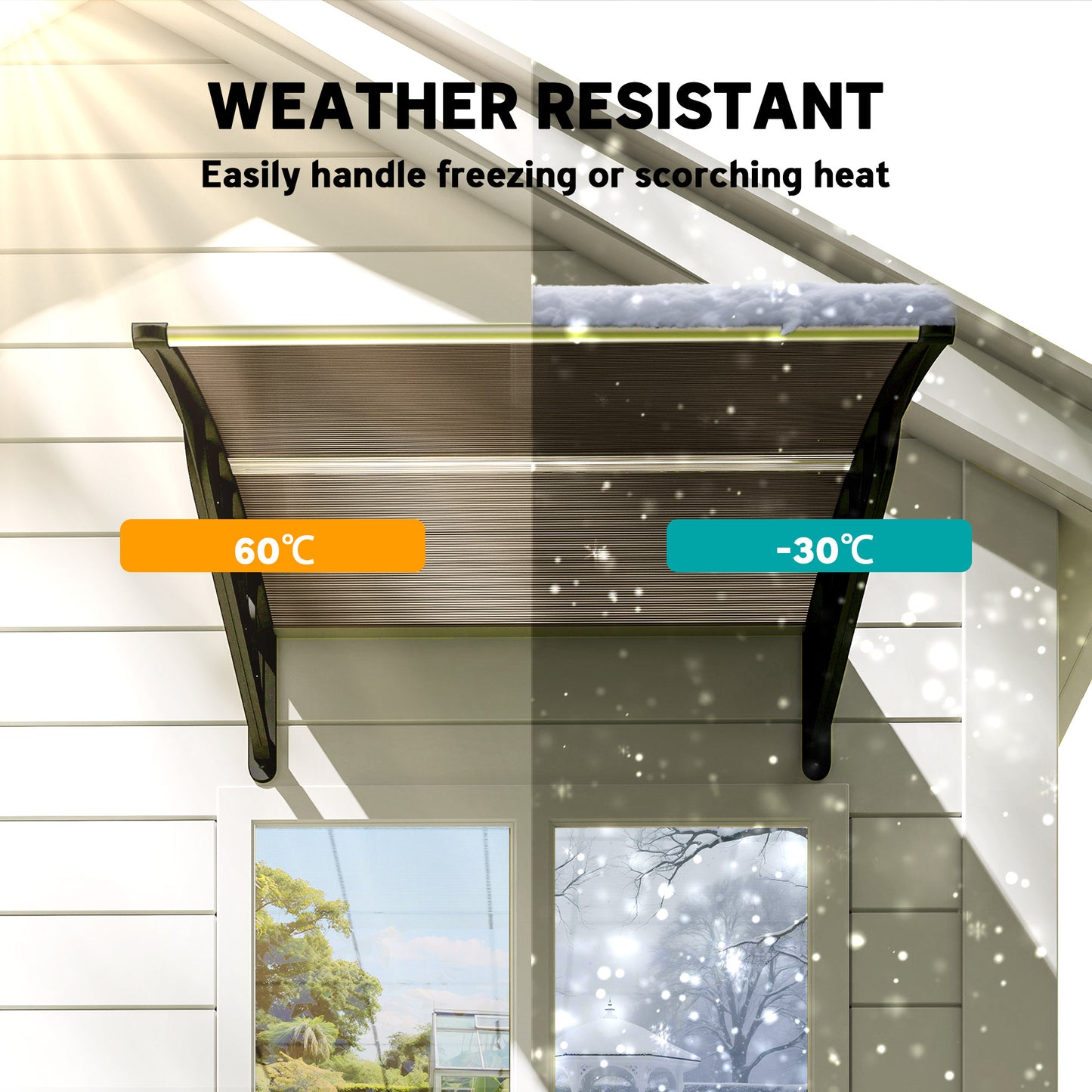 Front Door Canopy, Outdoor Awning, Rain Shelter for Window, Porch and Front/Back Door, 103 x 96.5 cm, Brown