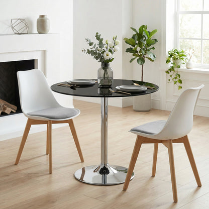 Round Bar Table, Modern Dining Table with Tempered Glass Top and Steel Frame for 4, 70 x 70 x 75.5cm, Black