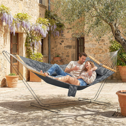 Double Hammock 2 Person Swing Bed with Spreader Bars, Pillows, Pad, 200 x 140cm, Grey