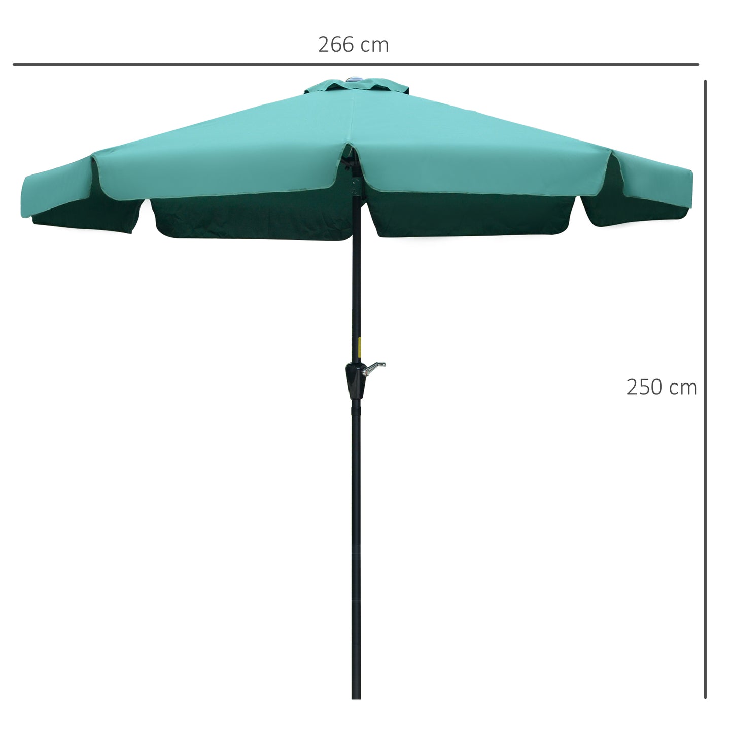 2.7m Patio Parasol Garden Umbrellas Outdoor Sun Shade Table Umbrella with Tilt, Crank, 8 Ribs, Ruffles, Green