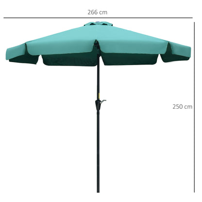 2.7m Patio Parasol Garden Umbrellas Outdoor Sun Shade Table Umbrella with Tilt, Crank, 8 Ribs, Ruffles, Green