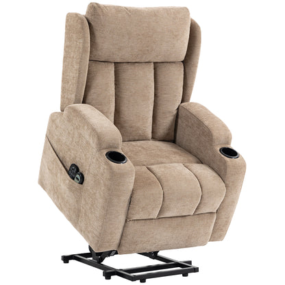 Power Lift Recliner Chair with Vibration Massage and Heat, Chenille Riser and Recliner Armchair for Elderly, Brown