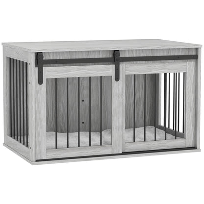 98cm Dog Crate Furniture with Removable Cushion for Large Dogs - Grey