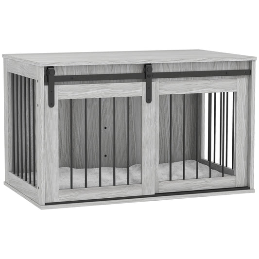 98cm Dog Crate Furniture with Removable Cushion for Large Dogs - Grey