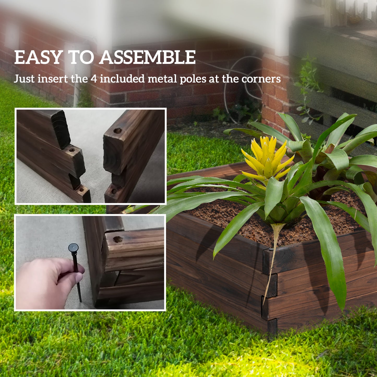 128L Wooden Raised Beds for Garden Planter Grow Containers For Outdoor Patio Plant Flower Vegetable 80L x 80W x 22.5H cm