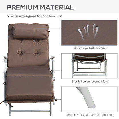 Sun Lounger Steel Frame Outdoor Folding Chaise Texteline Lounge Chair Recliner with Headrest & 7 Levels Adjustable Backrest