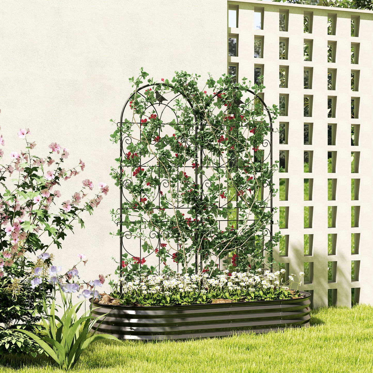 Set of 2 Garden Trellis, Metal Fence Panels for Climbing Outdoor Plants, Flowers, 150 x 50cm