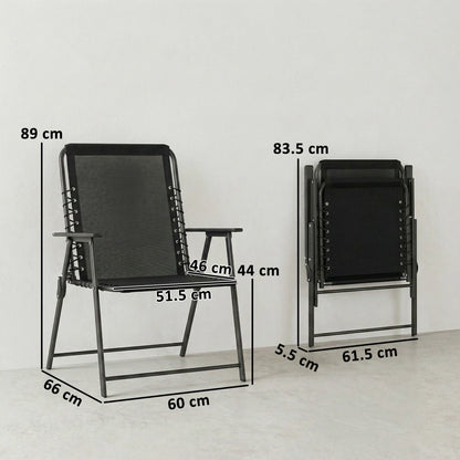 Folding Garden Chairs Set of 4, Outdoor Dining Chairs with Wide Texteline Seat, High Back and Armrests, Black
