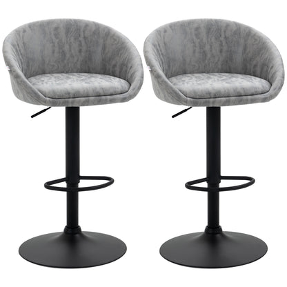 Modern Bar Stools Set of 2, Height Adjustable Swivel Barstools, PU Leather Upholstered Bar Chair with Backrest