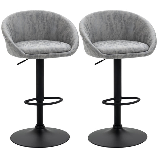 Modern Bar Stools Set of 2, Height Adjustable Swivel Barstools, PU Leather Upholstered Bar Chair with Backrest